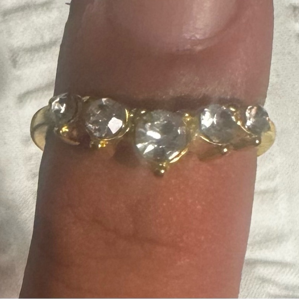 Gold Toned Anniversary Ring with Five Clear Diamond-like Stones